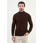 Düz Slim Fit Yarım Balıkçı Yaka Erkek Triko Kazak - Kahverengi
