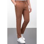 Düz Super Slim Fit İpli Erkek Pantolon - Fındık - 34