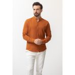 Düz Taba Rengi Slim Fit Hakim Yaka Erkek Gömlek - XL
