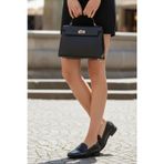 Düz Taban Siyah Deri Comfort Loafer Kadın Babet Ayakkabı Napa-aes76127
