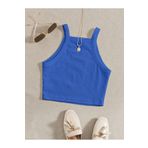 Düz Yaka Askılı Mavi Renk Fitilli Crop Top Büstiyer