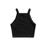 Düz Yaka Askılı Siyah Renk Fitilli Crop Top Büstiyer (Siyah, M)