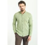 Düz Yeşil Rengi Slim Fit Basic Keten Erkek Gömlek - XL