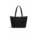 D'VERS Kadın Siyah Gümüş Fermuar Detaylı Suni Deri Shopper Omuz Çantası
