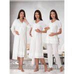 Dvina Effortt Lohusa 4'lü Set - Sabahlık/pijama Takımı/gecelik Ekru - 8026 - 2XL