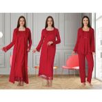 Dvina Effortt Lohusa 4'lü Set - Sabahlık/pijama Takımı/gecelik Fuşya - 3046 - 2XL