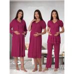Dvina Effortt Lohusa 4'lü Set - Sabahlık/pijama Takımı/gecelik Fuşya - 8026 - 2XL