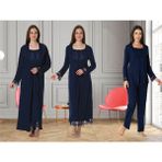 Dvina Effortt Lohusa 4'lü Set - Sabahlık/pijama Takımı/gecelik Lacivert - 3046 - XL