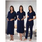 Dvina Effortt Lohusa 4'lü Set - Sabahlık/pijama Takımı/gecelik Lacivert - 8026 - XL