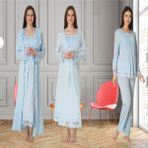 Dvina Effortt Lohusa 4'lü Set - Sabahlık/pijama Takımı/gecelik Mavi - 3046 - 2XL