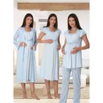 Dvina Effortt Lohusa 4'lü Set - Sabahlık/pijama Takımı/gecelik Mavi - 6016 - 2XL
