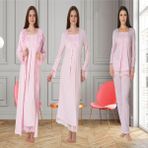 Dvina Effortt Lohusa 4'lü Set - Sabahlık/pijama Takımı/gecelik Pembe - 3046 - 2XL