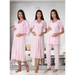 Dvina Effortt Lohusa 4'lü Set - Sabahlık/pijama Takımı/gecelik Pembe - 8026 - 2XL