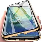 DXL Samsung Galaxy A10 Uyumlu Önü ve Arkası Temperli Cam, Manyetik Adsorpsiyon Darbeye Dayanıklı Kapak, Alüminyum Metal Tampon Güçlü Mıknatıslar (Altın Rengi, Samsung Galaxy A10)