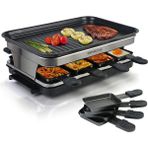 Dxmocos Raclette Izgaraları Kapalı Raclette Makinesi, Yapışmaz Kaplama Plakalı 8 Kişilik Izgara, 8 Mini Tava, 8 Kişilik 1500W Ayarlanabilir Sıcaklık Kontrolü