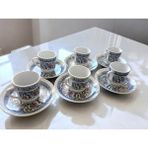 D&Y Gaudery Porselen Topkapı Çini Desenli 6 Kişilik Türk Kahvesi Fincan Takımı 12 Parça - 1 Adet - Açık Mavi