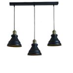 Dylight Retro Metal Siyah 3 Lü Masa Üstü Sıralı Dekoratif Rustik Sarkıt Avize Genişlik 60 Cm