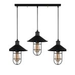 Dylight Retro Metal Siyah Kafesli 3 Lü Masa Üstü Sıralı Sarkıt Avize 60 Cm