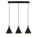 Dylight Retro Siyah 3 Lü Masa Üstü Sıralı Dekoratif Rustik Sarkıt Avize Çap 60 cm siyah içi Gold dy3023