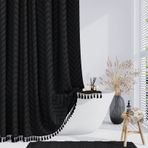 Dynamene Boho Çiftlik Evi Duş Perdesi, Siyah Kumaş Tepeli Chevron Çizgili Dokulu Püsküllü Banyo için Duş Perdeleri, Su İtici, Minimalist Fırfırlı Kumaş Kancalı Duş Perdesi Seti, 72x72