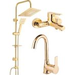 Dynamic Max Gold Altın Kare Robot Duş Seti, Lavabo ve Banyo Bataryası Musluğu Çeşmesi 3'lü Set