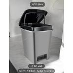 Dynamic Tech Iç Kovalı Slim Pedallı Banyo Mutfak Çöp Kovası - 40 Litre - Antrasit - Gri