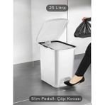Dynamic Tech Slim Pedallı Banyo Mutfak Çöp Kovası(Iç Kovasız) - 25 Litre - 25 lt - Beyaz