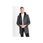 Dynamo Erkek Füme Desenli Kaşe Kaban XL Viskon Karışımlı Kapüşonlu ve Düğmeli Casual Stil - Gri