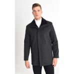 Dynamo Erkek Siyah Yün Karışımlı Kaşe Kaban %40 Viskon %40 Polyester Kürk Detaylı Rahat Kalıp - 5XL