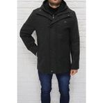 Dynamo Kadın Kaşe Kaban Füme Renk Kapüşonlu Polyester Karışımlı Uzun Kol - Gri - 3XL