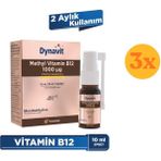 Dynavit Vitamin B12 1000MCG 10ML Dilaltı Sprey - Methylcobalamin - 3 Adet (30 Ml) - Dezenfektan Hediyeli (%72 Alkol)