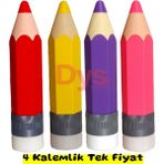 Dys Tasarım Kalem Şeklinde Kalem Kutusu (Kızlar Eko Set) - 23x8x8 - 4 Adet Kırmızı - Sarı - Mor - Pembe