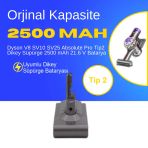 Dyson V8 SV10 SV25 Absolute Pro Tip2 Dikey Süpürge 2500 mAh 21.6 V Batarya – Orjinal Uyumlu Uzun Ömürlü, Yüksek Performans Pil