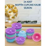 Dystopia 24 Adet Muffin, Mini Kek Kalıbı, Yanmaz, Yapışmaz, Kolay Çıkar-Silikon, Karışık Renk - 26 x 26 x 7 cm