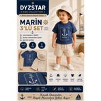 DYZSTAR Erkek Bebek Çapa Baskılı 3'lü Yazlık Takım Bucket Şapkalı Pamuklu Tişört ve Keten Görünümlü Şort Seti 9-12 Ay / 2 Yaş / 3 Yaş