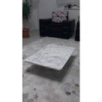 Dzgn Home Ahşap Dikdörtgen Yer Sofrası-Hamur Açma Masası - Beyaz - Mermer - Siyah - 60 x 90 cm
