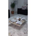 Dzgn Home Ahşap Dikdörtgen Yer Sofrası-Hamur Açma Masası - Mermer Desen - Kahve - Krem - 70 x 120 cm