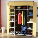 Dzgn Home Çift Yandan Raflı Askılı Bej Metal Profilli Kumaş Geniş Bez Dolap Portatif Gardrop