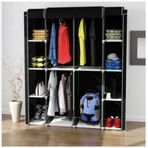 Dzgn Home Çift Yandan Raflı Askılı Siyah Metal Profilli Kumaş Geniş Bez Dolap Portatif Gardrop