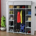 Dzgn Home Çift Yandan Raflı Metal Çelik Profilli Bez Dolap Gardırop - Gri