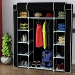 Dzgn Home Çift Yandan Raflı Metal Çelik Profilli Bez Dolap Gardırop - Siyah