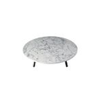 DZGN HOME Katlanabilir Metal Ayaklı Ahşap Yer Sofrası Tepsi Sini Beyaz Mermer Desen - 100 cm