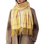 DZYP Kadın Ekose Eşarplar Pashmina, Kaşmir Tartan Kontrol Uzun Yumuşak Sıcak Sarar Yün İplik Püskül Şal Atkı Kış, sarı (Light Yellow), 70x180cm