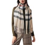 DZYP Kadın Ekose Eşarplar Pashmina Kış, Tartan Kontrolü Uzun Yumuşak Sıcak Sarar Yün İplik Püskül Şal Kadınlar için Atkı Çaldı, bej, 70x180cm