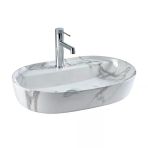 E-2114M1 Tezgah Üstü Lavabo Beyaz Mermer Desenli
