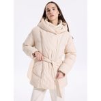 E 4.0 Design Studio X Fabrika Bej Kadın Dik Yaka Geniş Fit Kapitone Kaban, Bej, 40