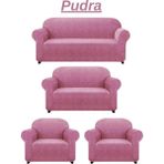 E Bahar 3+2+1+1 Dokuma Jakar Koltuk Örtüsü. Lastikli, Esnek, Yıkanabilir Koltuk, Kanepe, Çekyat Örtüsü - 180 x 230 cm - Pudra