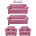 E Bahar 3+3+1+1 Dokuma Jakar Koltuk Örtüsü. Lastikli, Esnek, Yıkanabilir Koltuk, Kanepe, Çekyat Örtüsü - 180 x 230 cm - Pudra