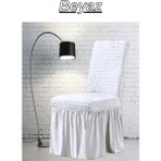 E Bahar 6 Adet Bürümcük Sandalye Kılıfı. Likralı Etekli Lastikli Yıkanabilir Sandalye Örtüsü. - 45 x 45 x 60 cm - Beyaz