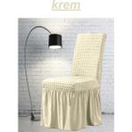 E Bahar 6 Adet Bürümcük Sandalye Kılıfı. Likralı Etekli Lastikli Yıkanabilir Sandalye Örtüsü. - 45 x 45 x 60 cm - Krem